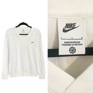 Nike White Long-Sleeve V-Neck Pullover – Size L